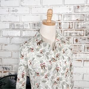 Croft & Barrow Green & White Novelty Toucan Tropical Button Down Cotton Top S